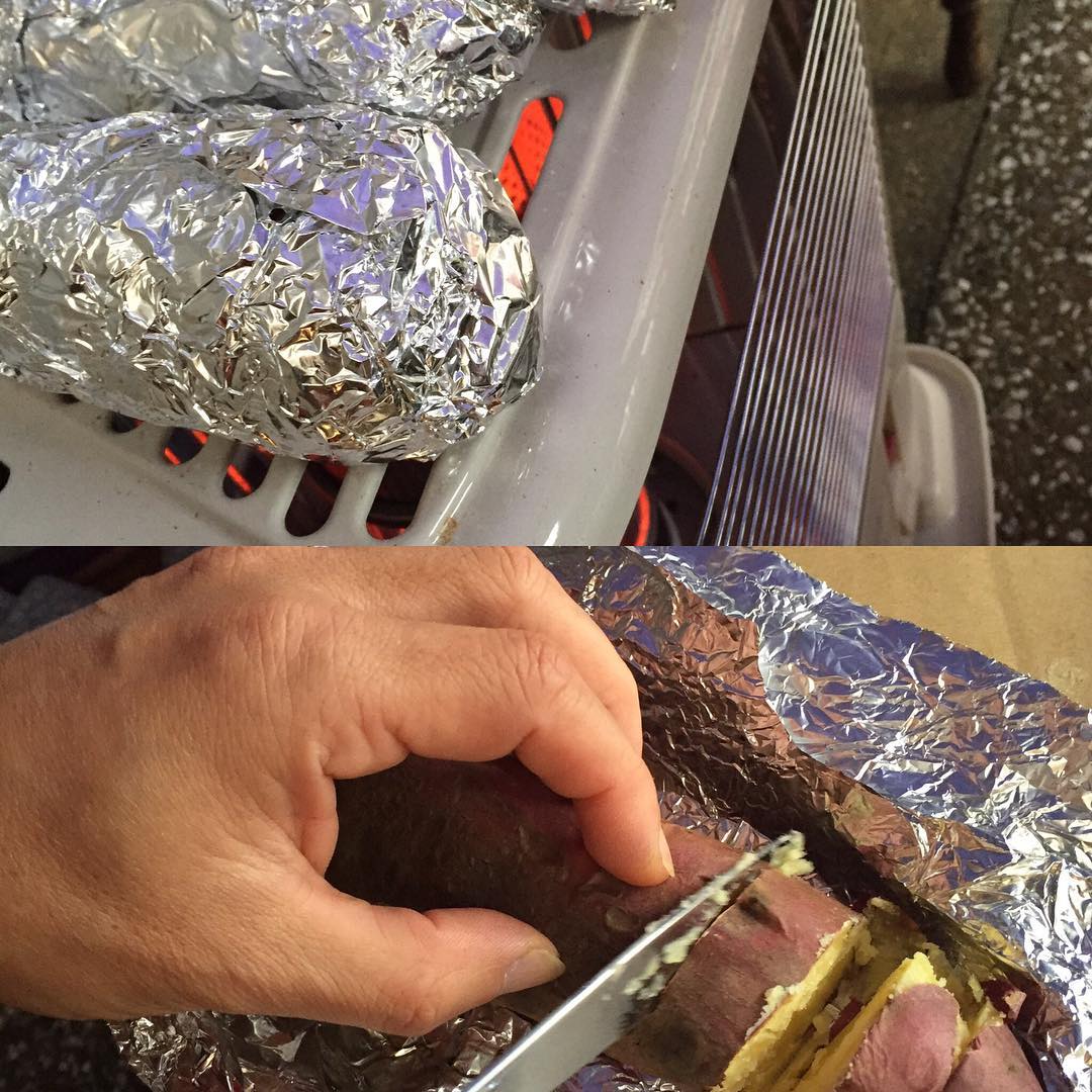 外にストーブ出して焼き芋を〜〜